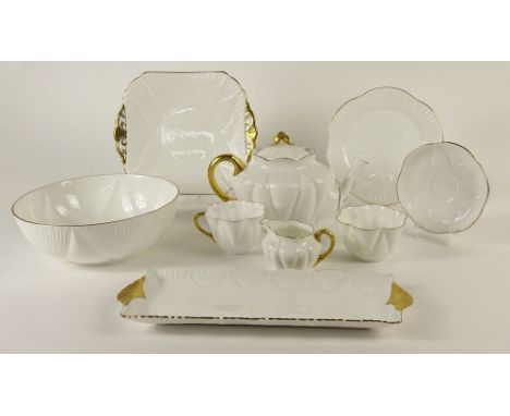 Shelley "Clair De Lune" (30) Thirty Piece Tea Set Gold Accent Fine English China. Consisting of 6 Plates 8 Inches in Diameter