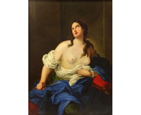 Italian School Oil on Canvas "Lucretia". Unsigned. Restored, Relined, Restretched, Craquelure. Measures 53-1/2 Inches Tall an