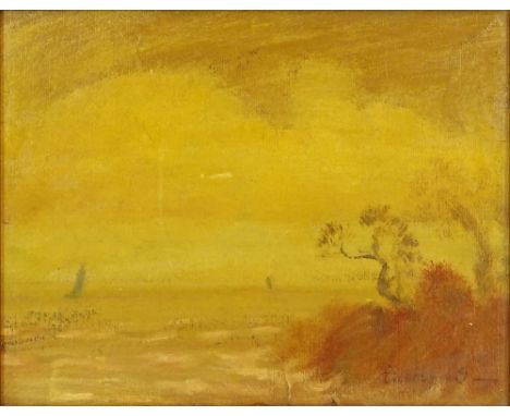 Louis Michel Eilshemius, American (1864-1941) Oil on Panel, Landscape. Signed Lower Right. Crease Upper Right Corner Otherwis