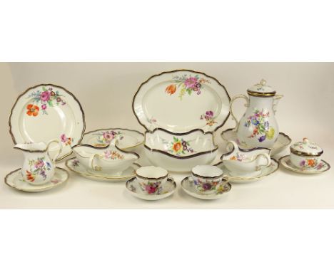 Large Seventy-Three (73) Piece Set of Meissen Porcelain Hand Painted Dinnerware in the "Dekor 30A" Pattern. All signed with v