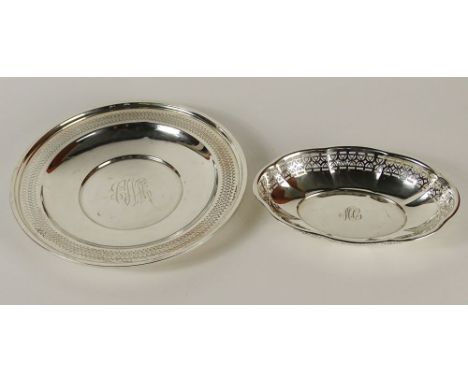 Two (2) Sterling Silver Reticulated Signed Serving Trays. One Whiting Oval Tray Measures 7-1/2 Inches Long, 1-1/4 Inches Tall