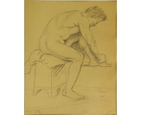 Lajos Vajda, Hungarian (1908-1941) Double Sided Charcoal Sketches on Paper "Male Nude". Signed and Dated 1925 Lower Right. To