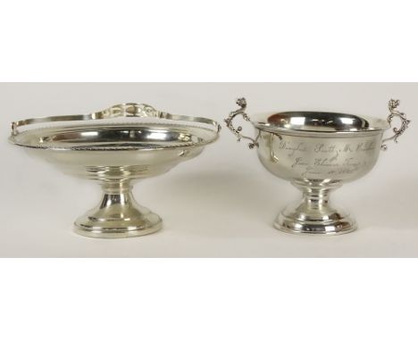 Two (2) Sterling Silver Footed Compotes. One Reed & Barton Sterling Silver Round Footed Compote with Dragon Handles. Measures