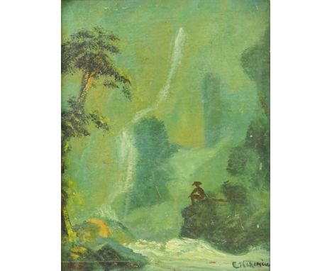 Louis Michel Eilshemius, American (1864-1941) Oil on Panel, Mountain Landscape with Antique Carved and Gilt Wood Frame. Signe