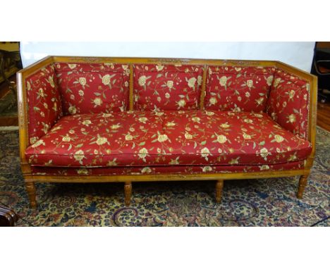 Mid 20th Century Louis XVI style Carved Beechwood Sofa. Unsigned. Good Condition. Measures 35 Inches Tall, 74-1/2 Inches Long