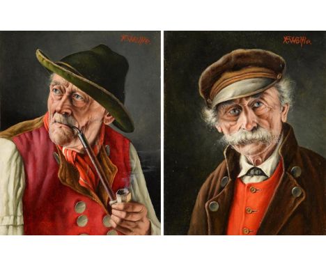 Franz Xaver Wolf (1896-1989) Austrian  ''The Old Gardner''  ''Carry Your Bag Sir ?''  Signed, oil on panel, 18cm by 14cm (2) 