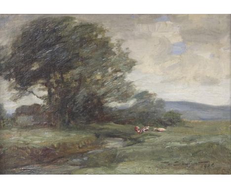 Mark Senior NPS (1864-1927) ''Grey Day in the Dales'' Signed and dated 1906, inscribed and dated verso, oil on canvas laid on