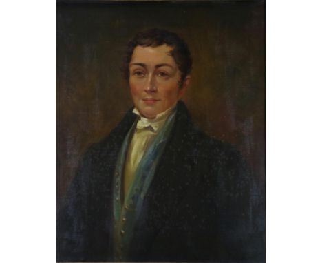 British school (19th century)  Portrait of Edmund Stamp (born 1754-1815) of Woodberry, Devon, half length wearing a blue wais