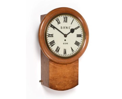 A BRNE Railway Oak Drop Dial Wall Timepiece, No.6196, early 20th century, side and bottom doors, 12-inch painted dial inscrib