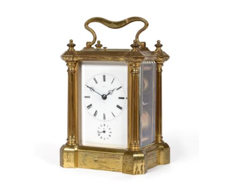 A Brass Striking and Repeating Alarm Carriage Clock, signed Rollin a Paris, circa 1870, carrying handle and repeat button, en