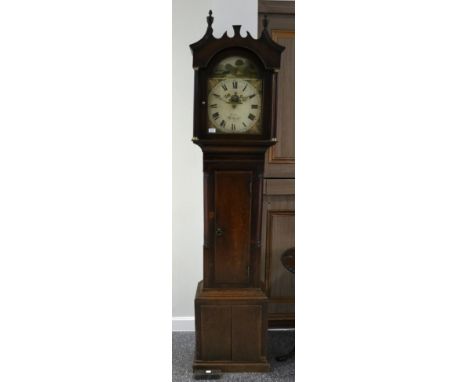 An Oak and Mahogany Thirty Hour Longcase Clock, Fawcett, Richmond, circa 1830, swan neck pediment, 12-inch painted arched dia