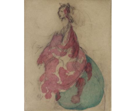 Elyse Ashe Lord (1900-1971) ''Spanish Dancer'' Signed, etching with hand colouring, 34cm by 26cm 