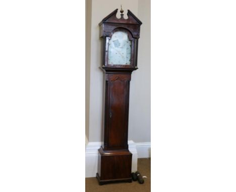 A Mahogany Eight Day Longcase Clock, signed Byrne, Birmingham, circa 1800, broken arch pediment, trunk with stop fluted pilas