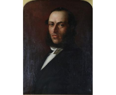 English School (19th century) Portrait of gentleman head and shoulders wearing a white shirt and tie and black jacket Oil on 