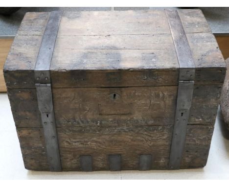 An Early 19th Century Oak and Iron Bound Silver Chest, labelled R&S Garrard & Co, Crown Goldsmiths, Silversmiths & Jewellers,