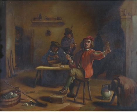 Manner of David Teniers (1610-1690) Flemish  Figures pipe smoking and merry making in an interior Oil on canvas, 31cm by 38cm