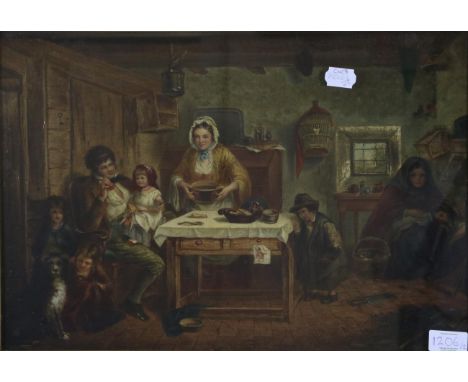 Circle of William Weir (fl.1855-65) Family in a cottage interior  Oil on canvas, together with a further head and shoulders p