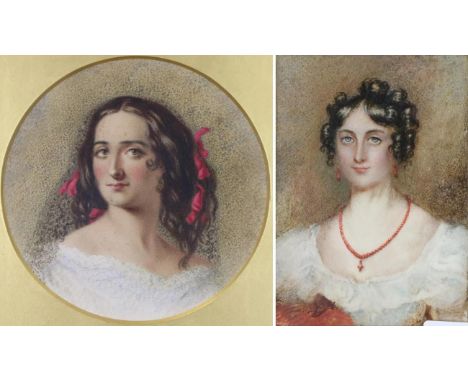 Follower of Thomas Richmond (1771-1837)  Portrait of a lady, head and shoulders, wearing a coral parure and white dress, her 