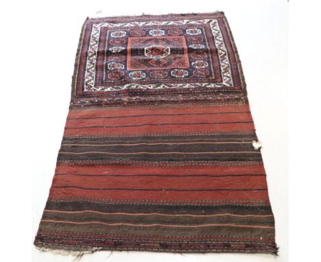 Balouch Bag Khorgeen Face, late 19th/early 20th century The indigo field with central stellar motif panel enclosed by ivory b