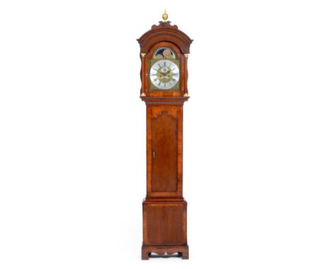 A Good Oak and Burr Elm Eight Day Longcase Clock, signed Dollif Rollisson, Halton, circa 1740, arched pediment, oak and nicel