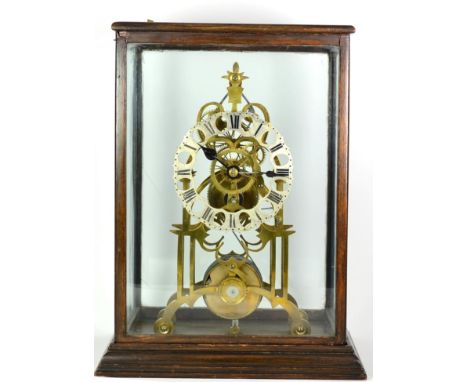 A Brass Skeleton Mantel Timepiece, circa 1880, single fusee movement with gravity escapement, six spoke wheels, silvered Roma