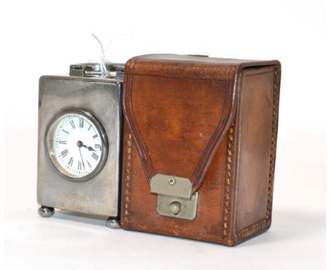 A Silver Travelling Timepiece, 1898, carrying handle, bun shaped feet, case maker's mark WC for William Comyns, London hallma