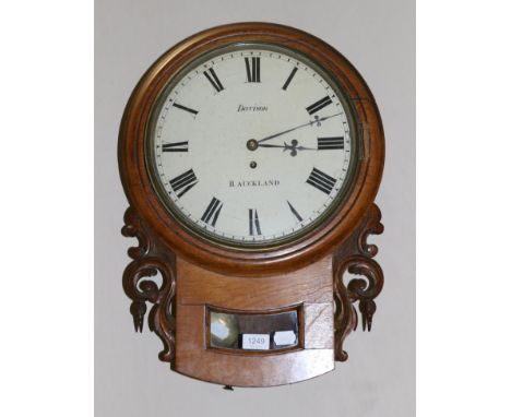 An Oak Drop Dial Wall Timepiece, signed Davison, B. Auckland, circa 1860, side and bottom doors, carved scroll side ''ears'' 
