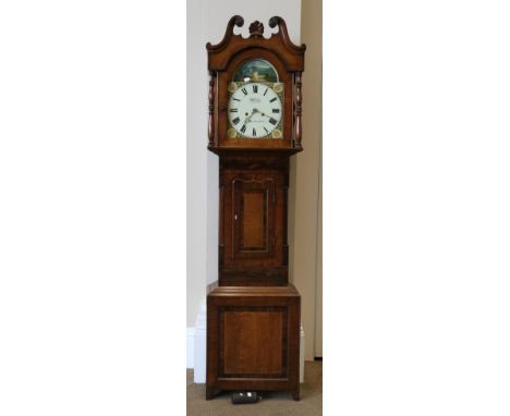 An Oak and Mahogany Thirty Hour Longcase Clock, signed Wherley, Bishop Auckland, circa 1840, swan neck pediment, mahogany cro