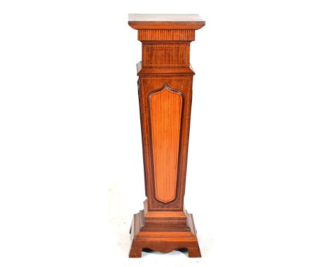 An Edwardian Mahogany, Satinwood and Ebony Strung Plant Pedestal, of graduated form, raised on a stepped square form base wit