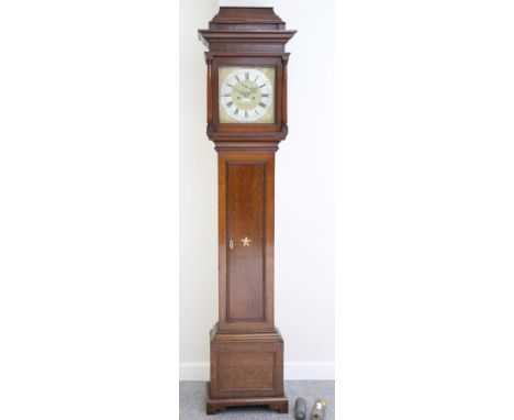 An Oak Eight Day Longcase Clock, signed Edwd Courter, Ruthin, circa 1760, caddied pediment, side windows, moulded trunk door,