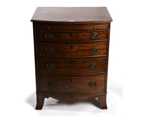 A George III Style Mahogany and Crossbanded Bowfront Chest of Drawers, with pull-out brushing slide above four graduated draw