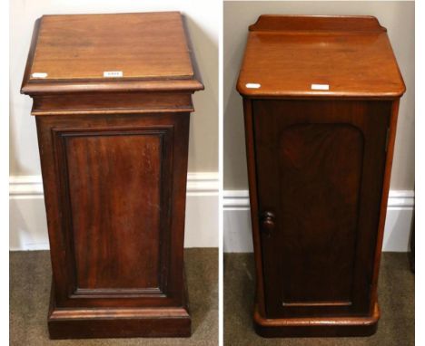 A Victorian Mahogany Bedside Cupboard, circa 1870, with arched recessed cupboard door enclosing a shelf, raised on a platform