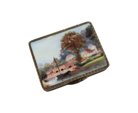 VINTAGE WHITE METAL &amp; ENAMEL COMPACT