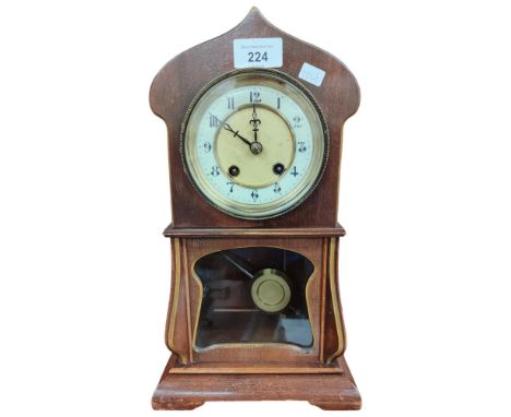 ART NOUVEAU MAHOGANY MANTLE CLOCK AND PENDULUM