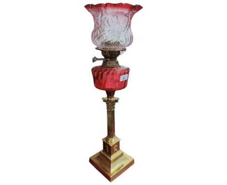 VICTORIAN RUBY LAMP AND SHADE PERFECT CONDITION