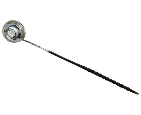 GEORGIAN SILVER TODDY LADLE (COIN INSET 1745) WITH TWIST HANDLE