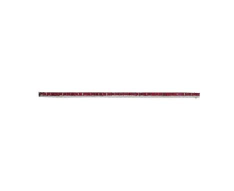RUBY LINE BRACELETSet with a row of square step-cut rubies,  rubies approximately 20.5 carats total, length 17.0cmFor further