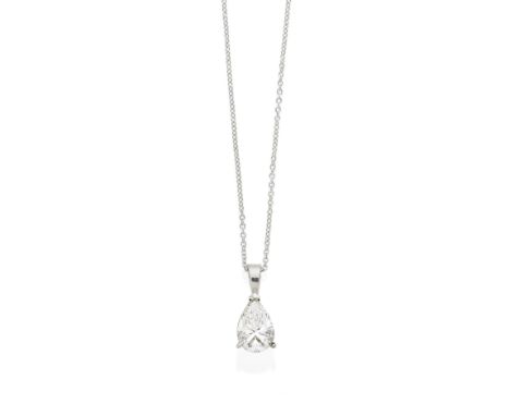 DIAMOND SINGLE-STONE PENDANTThe pear-shaped diamond, weighing 3.02 carats, in a three-claw setting, on a trace-link chain, cl