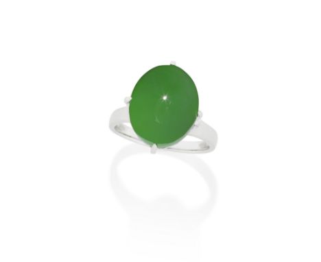 JADE RINGThe oval jadeite jade cabochon, weighing 13.07 carats, ring size MFootnotes:Accompanied by a report from GIA stating