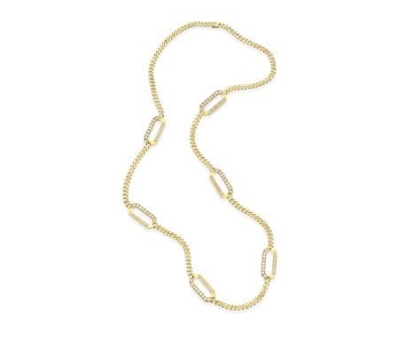 DIAMOND-SET CHAIN NECKLACE, CIRCA 1975The elongated oval links accented with brilliant-cut diamonds, connected via flattened 