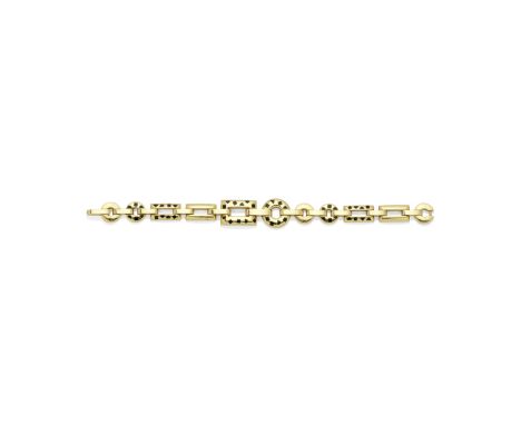 CARTIER: 'PELAGE PANTHÈRE' BRACELET, CIRCA 2000The 18 carat gold circular and rectangular openwork links alternately accented