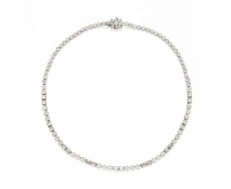 DIAMOND NECKLACESet with brilliant-cut diamonds alternating with duos of step-cut diamonds, on a backchain of millegrain-set 