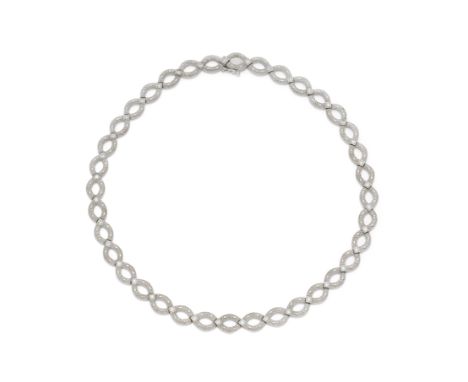 STEPHEN WEBSTER: DIAMOND-SET GOLD NECKLACE, 2000The fancy-link chain, bright-cut with floral motifs and lozenges, pavé-set wi