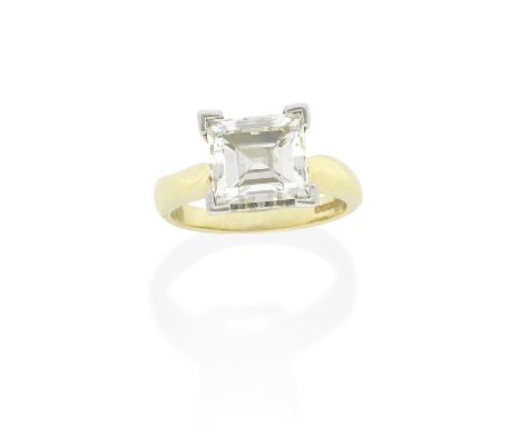 DIAMOND SINGLE-STONE RING,  2002The step-cut diamond, weighing 5.12 carats, mounted in gold,  UK hallmark,  ring size OFor fu