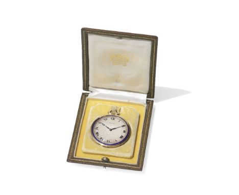 CARTIER: GOLD POCKET WATCH, CIRCA 1925The open face pocket watch with signed silvered circular dial, black Roman numerals and