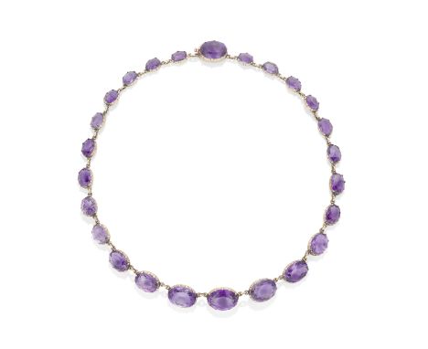 AMETHYST RIVIÈRE, CIRCA 1906Collet-set with oval-cut amethysts, graduating in size from the centre, length 37.2cmFootnotes:Pr