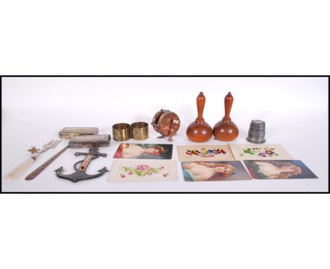 A small group of collectibles to include a Vintage American metal portage Atlas fishing Reel having a copper finish, two plat