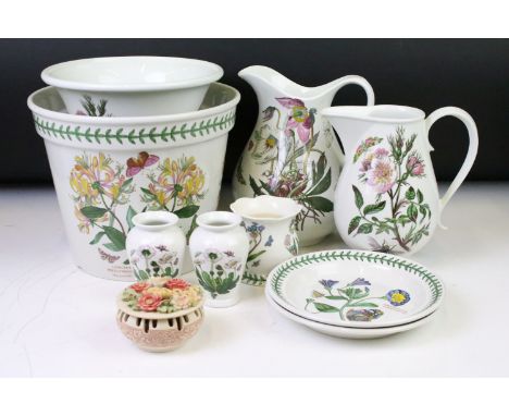 Collection of Portmeirion Botanic Garden pattern ceramics to include clock, large bowl, baluster vases, jugs and plates. (2 b