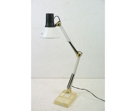 Vintage anglepoise work lamp with metal shade and weighted rectangular plastic base 