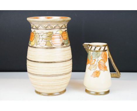 Charlotte Rhead for Crown Ducal - A 'Fruit Border' baluster form vase on ribbed ground, circa 1930's (pattern no. 5802, appro